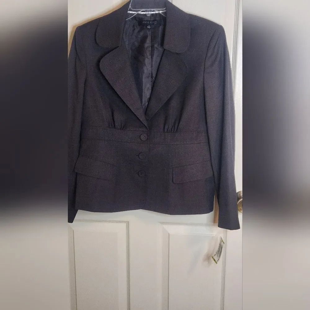 NWT Anne Klein 14 Brown Lined WOOL Blend Lslv 3 Buttons Women's Blazer
